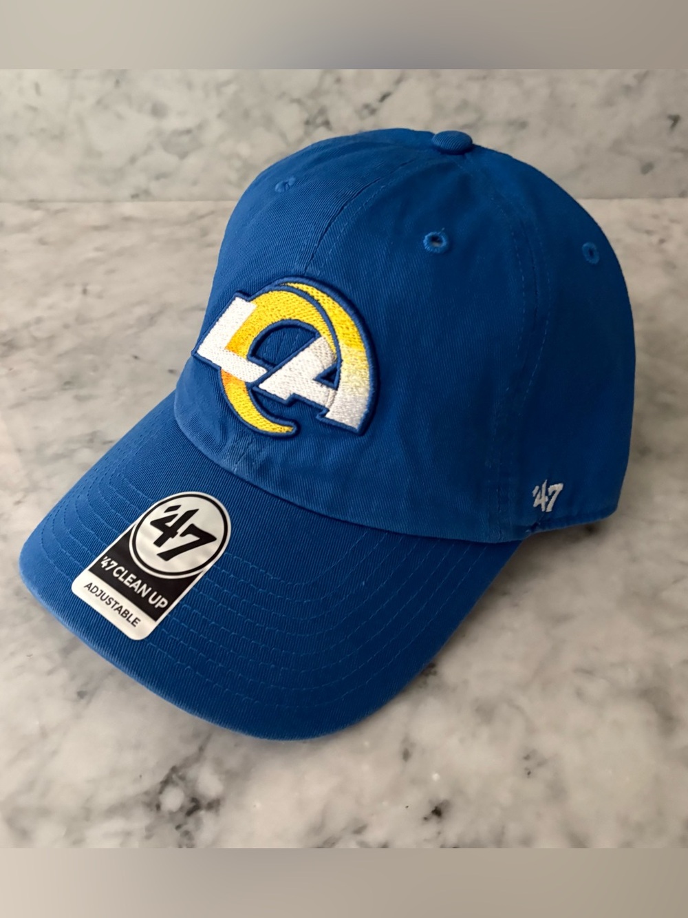 47 Brand Los Angeles Rams Clean Up Blue Adjustable Strap Hat NFL LA Logo